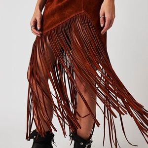 Understated Leather Western Fringe Skirt